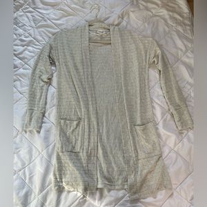 Pink Rose extra small white grey marled cardigan sweater with pockets!